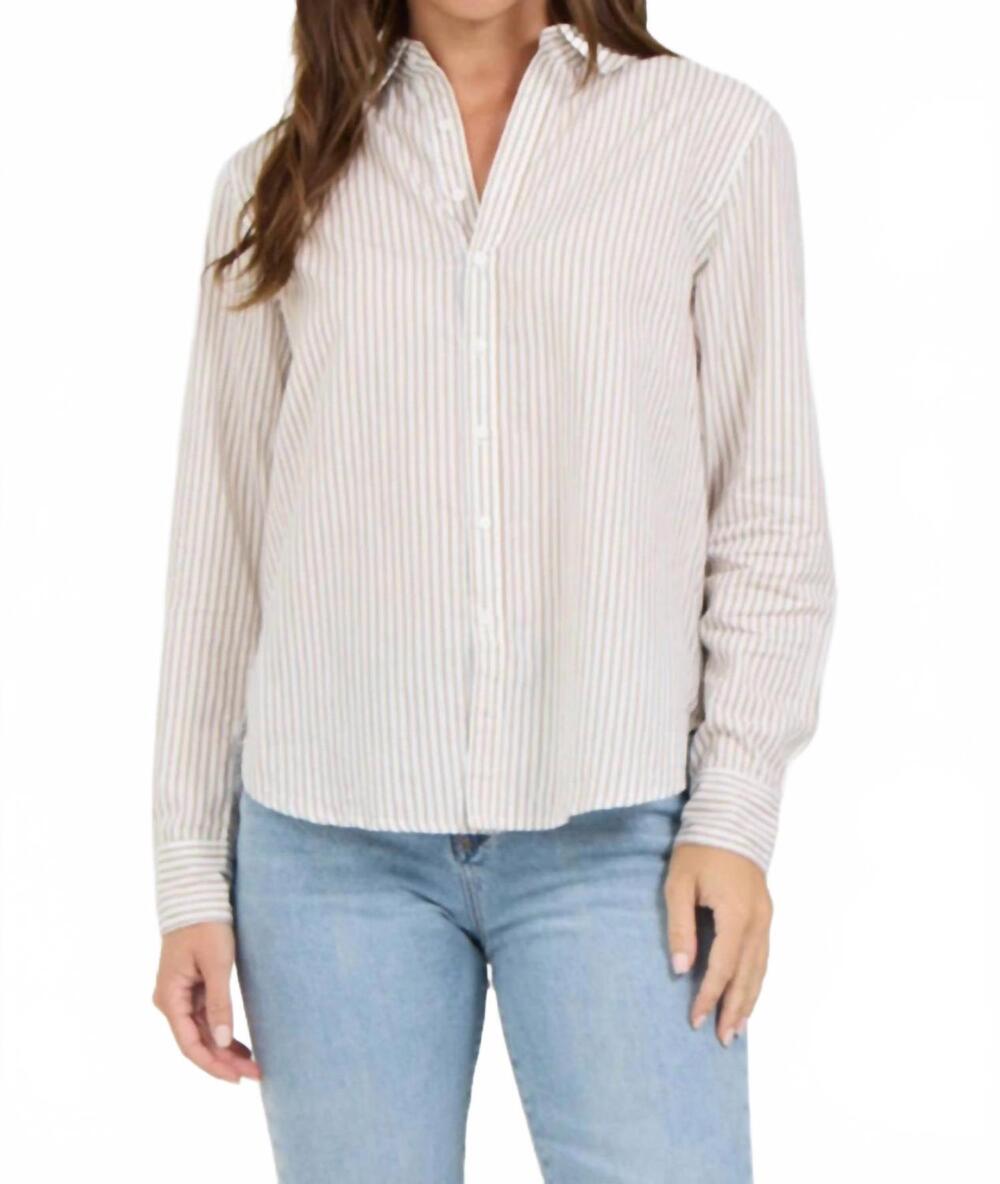 NEW DEAR JOHN DENIM lola button down shirt in taupe striped